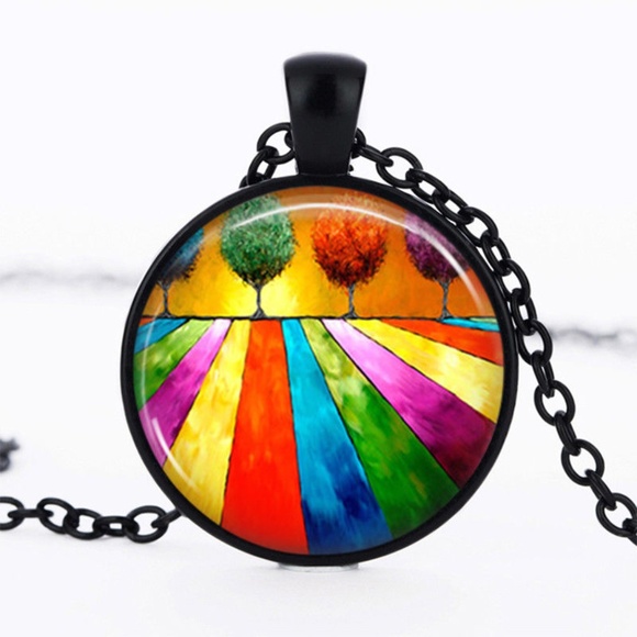 Rainbow Field and Trees Necklace New - Picture 1 of 2